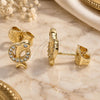 Oro Laminado Stud Earring, Gold Filled Style Dolphin Design, with White Micro Pave, Polished, Golden Finish, 02.156.0641