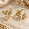 Oro Laminado Stud Earring, Gold Filled Style Angel Design, with White Micro Pave, Polished, Golden Finish, 02.156.0642