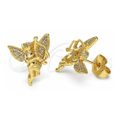 Oro Laminado Stud Earring, Gold Filled Style Angel Design, with White Micro Pave, Polished, Golden Finish, 02.156.0642