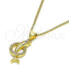 Oro Laminado Pendant Necklace, Gold Filled Style Dolphin Design, with White Micro Pave, Polished, Golden Finish, 04.156.0463.20 (02 MM Thickness, 20 Inches Length)