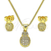 Oro Laminado Earring and Pendant Adult Set, Gold Filled Style Pineapple Design, with White Micro Pave, Polished, Golden Finish, 10.156.0436