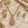 Oro Laminado Earring and Pendant Adult Set, Gold Filled Style Pineapple Design, with White Micro Pave, Polished, Golden Finish, 10.156.0436