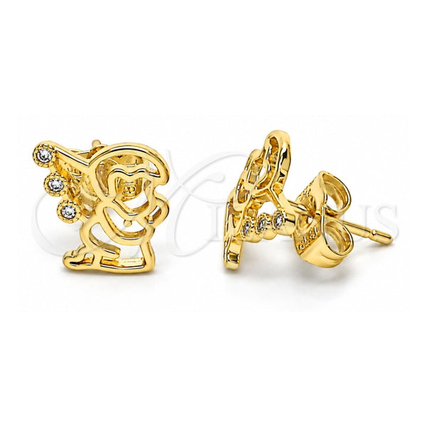 Oro Laminado Stud Earring, Gold Filled Style Angel Design, with White Micro Pave, Polished, Golden Finish, 02.156.0643