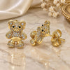 Oro Laminado Stud Earring, Gold Filled Style Teddy Bear Design, with White Micro Pave, Polished, Golden Finish, 02.156.0645