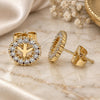 Oro Laminado Stud Earring, Gold Filled Style with White Micro Pave, Polished, Golden Finish, 02.156.0646