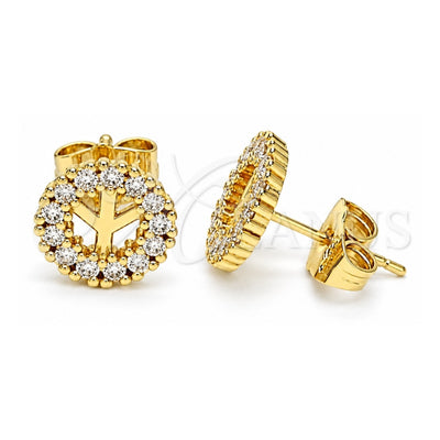 Oro Laminado Stud Earring, Gold Filled Style with White Micro Pave, Polished, Golden Finish, 02.156.0646