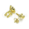 Oro Laminado Stud Earring, Gold Filled Style Teddy Bear Design, with Black Micro Pave, Polished, Golden Finish, 02.156.0648