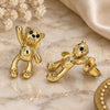 Oro Laminado Stud Earring, Gold Filled Style Teddy Bear Design, with Black Micro Pave, Polished, Golden Finish, 02.156.0648