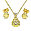Oro Laminado Earring and Pendant Adult Set, Gold Filled Style Ladybug Design, with White Micro Pave, Polished, Golden Finish, 10.156.0445