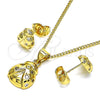 Oro Laminado Earring and Pendant Adult Set, Gold Filled Style Ladybug Design, with White Micro Pave, Polished, Golden Finish, 10.156.0445