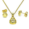 Oro Laminado Earring and Pendant Adult Set, Gold Filled Style Ladybug Design, with White Micro Pave, Polished, Golden Finish, 10.156.0445