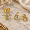 Oro Laminado Stud Earring, Gold Filled Style with White Micro Pave, Polished, Golden Finish, 02.156.0650