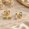 Oro Laminado Stud Earring, Gold Filled Style with White Micro Pave, Polished, Golden Finish, 02.156.0651