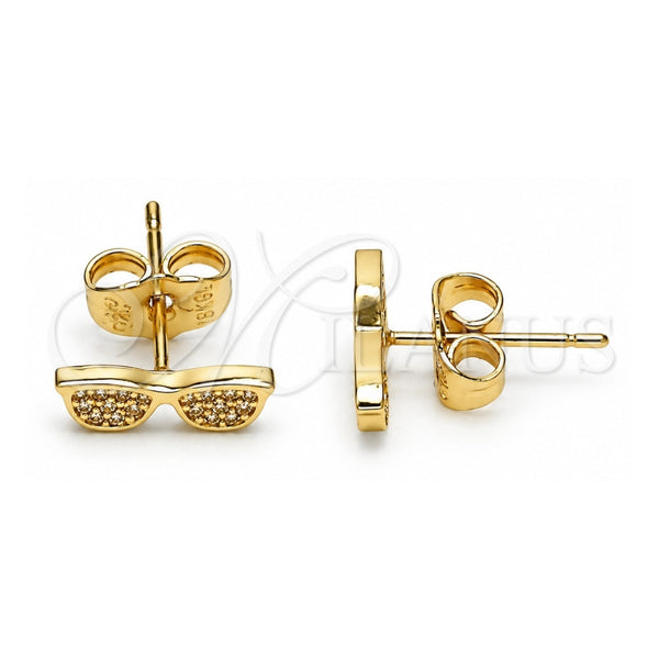 Oro Laminado Stud Earring, Gold Filled Style with White Micro Pave, Polished, Golden Finish, 02.156.0651