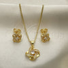Oro Laminado Earring and Pendant Adult Set, Gold Filled Style Love Knot Design, with White Micro Pave and White Cubic Zirconia, Polished, Golden Finish, 10.156.0448