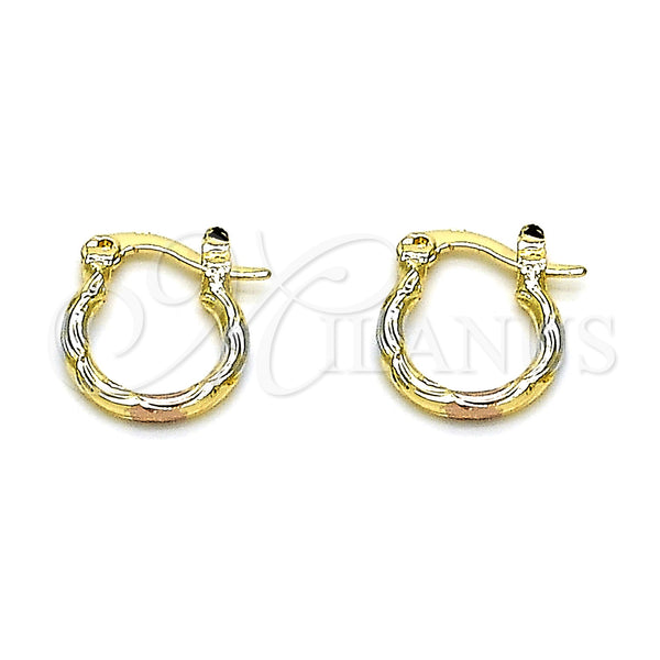 Gold Filled Hoop Earrings — Small Hoop Diamond Cutting Tricolor 02.96. — main product view — SKU 146777 | Oro Laminado aretes de aro — Small Hoop Diamond Cutting Tricolor 02.96. — SKU 146777