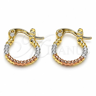 Oro Laminado Small Hoop, Gold Filled Style Diamond Cutting Finish, Tricolor, 02.96.0083.2.12