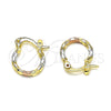 Oro Laminado Small Hoop, Gold Filled Style Diamond Cutting Finish, Tricolor, 02.96.0087.2.12