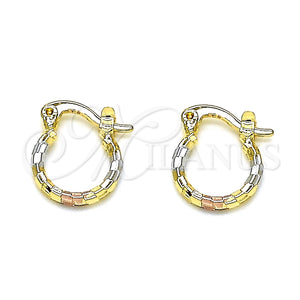 Gold Filled Hoop Earrings — Small Hoop Diamond Cutting Tricolor 02.96. — main product view — SKU 146784 | Oro Laminado aretes de aro — Small Hoop Diamond Cutting Tricolor 02.96. — SKU 146784