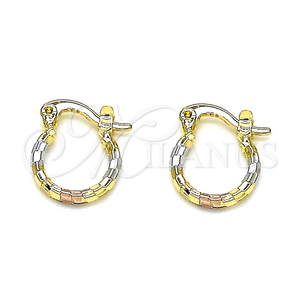Gold Filled Hoop Earrings — Small Hoop Diamond Cutting Tricolor 02.96. — main product view — SKU 146784 | Oro Laminado aretes de aro — Small Hoop Diamond Cutting Tricolor 02.96. — SKU 146784