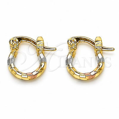 Oro Laminado Small Hoop, Gold Filled Style Diamond Cutting Finish, Tricolor, 02.96.0087.2.10