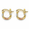 Oro Laminado Small Hoop, Gold Filled Style Diamond Cutting Finish, Tricolor, 02.96.0088.2.10