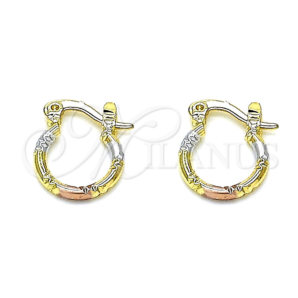 Gold Filled Hoop Earrings — Small Hoop Diamond Cutting Tricolor 02.96. — main product view — SKU 146787 | Oro Laminado aretes de aro — Small Hoop Diamond Cutting Tricolor 02.96. — SKU 146787