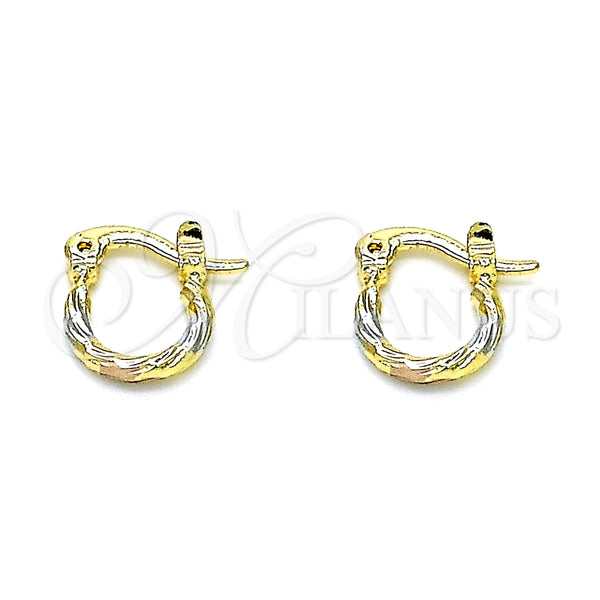 Gold Filled Hoop Earrings — Small Hoop Diamond Cutting Tricolor 02.96. — main product view — SKU 146793 | Oro Laminado aretes de aro — Small Hoop Diamond Cutting Tricolor 02.96. — SKU 146793
