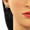 Oro Laminado Stud Earring, Gold Filled Style Baguette Design, with Garnet and White Cubic Zirconia, Polished, Golden Finish, 02.387.0018.2