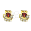 Oro Laminado Stud Earring, Gold Filled Style Baguette Design, with Garnet and White Cubic Zirconia, Polished, Golden Finish, 02.387.0018.2