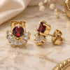 Oro Laminado Stud Earring, Gold Filled Style Baguette Design, with Garnet and White Cubic Zirconia, Polished, Golden Finish, 02.387.0018.2