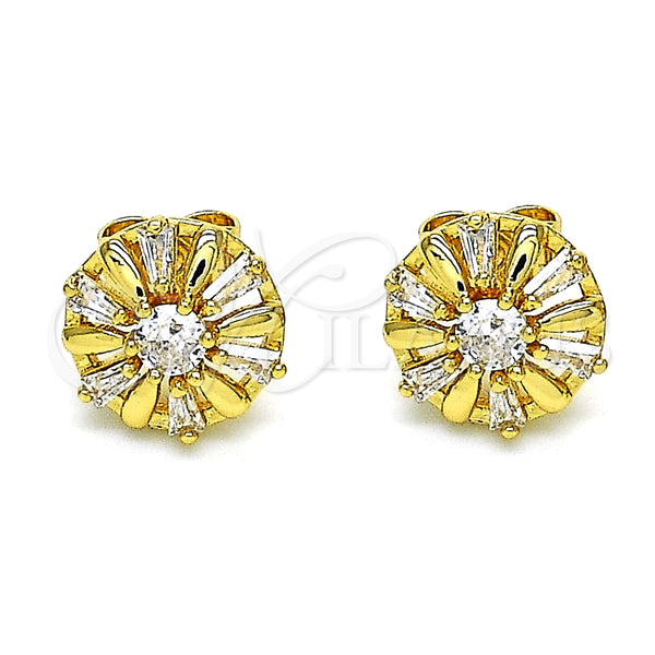 Gold Filled Ring — Stud Earring Flower and Baguette Design with White — alternate product view — SKU 146815 | Oro Laminado anillo — Stud Earring flor and Baguette diseño with blanco — SKU 146815