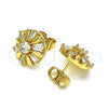Oro Laminado Stud Earring, Gold Filled Style Flower and Baguette Design, with White Cubic Zirconia, Polished, Golden Finish, 02.387.0033.5
