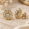 Oro Laminado Stud Earring, Gold Filled Style Flower and Baguette Design, with White Cubic Zirconia, Polished, Golden Finish, 02.387.0033.5
