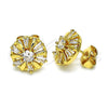 Oro Laminado Stud Earring, Gold Filled Style Flower and Baguette Design, with White Cubic Zirconia, Polished, Golden Finish, 02.387.0033.5
