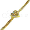 Oro Laminado Fancy Bracelet, Gold Filled Style Mom and Heart Design, with Multicolor Micro Pave, Polished, Golden Finish, 03.381.0043.08 (04 MM Thickness, 8 Inches Length)