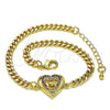 Oro Laminado Fancy Bracelet, Gold Filled Style Mom and Heart Design, with Multicolor Micro Pave, Polished, Golden Finish, 03.381.0043.08 (04 MM Thickness, 8 Inches Length)