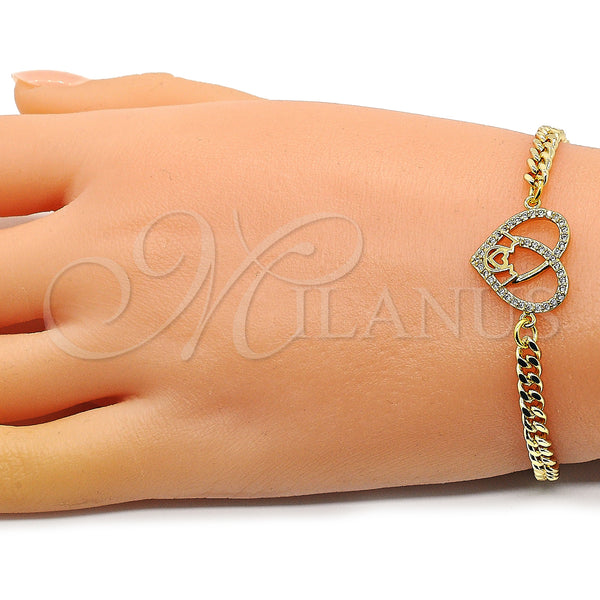 Gold Filled Bracelet — Fancy Bracelet Mom and Heart Design with White — alternate product view — SKU 146819 | Oro Laminado brazalete — elegante Bracelet Mom and corazón diseño with blanco — SKU 146819