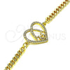 Oro Laminado Fancy Bracelet, Gold Filled Style Mom and Heart Design, with White Micro Pave, Polished, Golden Finish, 03.381.0044.08 (04 MM Thickness, 8 Inches Length)