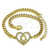 Oro Laminado Fancy Bracelet, Gold Filled Style Mom and Heart Design, with White Micro Pave, Polished, Golden Finish, 03.381.0044.08 (04 MM Thickness, 8 Inches Length)