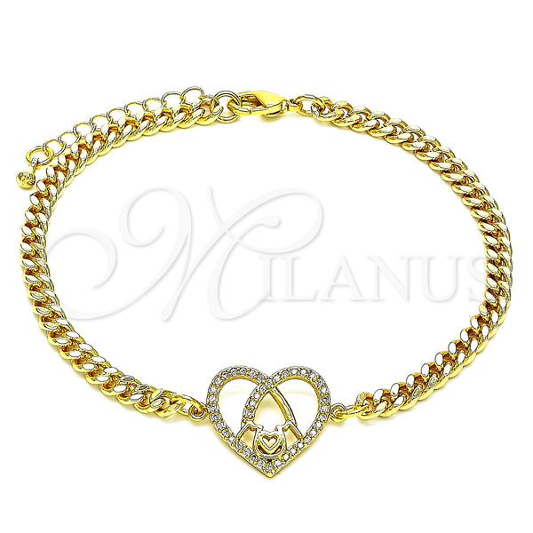 Gold Filled Bracelet — Fancy Bracelet Mom and Heart Design with White — main product view — SKU 146819 | Oro Laminado brazalete — elegante Bracelet Mom and corazón diseño with blanco — SKU 146819