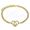 Oro Laminado Fancy Bracelet, Gold Filled Style Mom and Heart Design, with White Micro Pave, Polished, Golden Finish, 03.381.0044.08 (04 MM Thickness, 8 Inches Length)