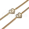 Oro Laminado Fancy Bracelet, Gold Filled Style Mom and Heart Design, with White Micro Pave, Polished, Golden Finish, 03.381.0044.08 (04 MM Thickness, 8 Inches Length)