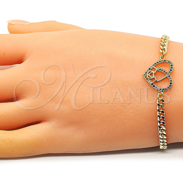 Gold Filled Bracelet — Fancy Bracelet Mom and Heart Design with Multicolor — alternate product view — SKU 146820 | Oro Laminado brazalete — elegante Bracelet Mom and corazón diseño with Multicolor — SKU 146820