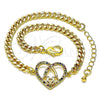Oro Laminado Fancy Bracelet, Gold Filled Style Mom and Heart Design, with Multicolor Micro Pave, Polished, Golden Finish, 03.381.0044.1.08 (04 MM Thickness, 8 Inches Length)