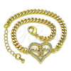 Oro Laminado Fancy Bracelet, Gold Filled Style Mom and Little Girl Design, with White Micro Pave, Polished, Golden Finish, 03.381.0045.08 (04 MM Thickness, 8 Inches Length)