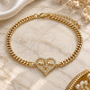 Oro Laminado Fancy Bracelet, Gold Filled Style Mom and Little Girl Design, with White Micro Pave, Polished, Golden Finish, 03.381.0045.08 (04 MM Thickness, 8 Inches Length)
