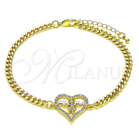 Oro Laminado Fancy Bracelet, Gold Filled Style Mom and Little Girl Design, with White Micro Pave, Polished, Golden Finish, 03.381.0045.08 (04 MM Thickness, 8 Inches Length)