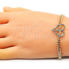 Oro Laminado Fancy Bracelet, Gold Filled Style Mom and Little Girl Design, with Multicolor Micro Pave, Polished, Golden Finish, 03.381.0045.1.08 (04 MM Thickness, 8 Inches Length)