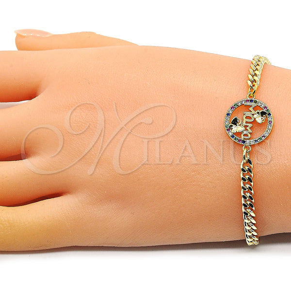 Gold Filled Bracelet — Fancy Bracelet Mom and Butterfly Design with Multicolor — alternate product view — SKU 146825 | Oro Laminado brazalete — elegante Bracelet Mom and Butterfly diseño with Multicolor — SKU 146825
